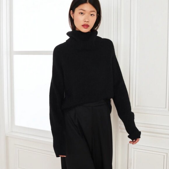 Quince Baby Alpaca Wool Blend Black Turtleneck Sweater Size Small New With Tags - Picture 3 of 17